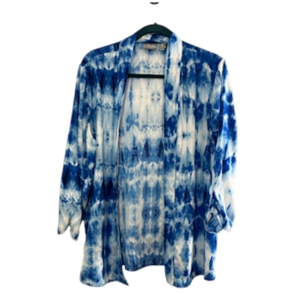 Chicos Top L Blue Coastal Preppy Classic Boho Artsy Mature Western Retro Neutral - Picture 1 of 13